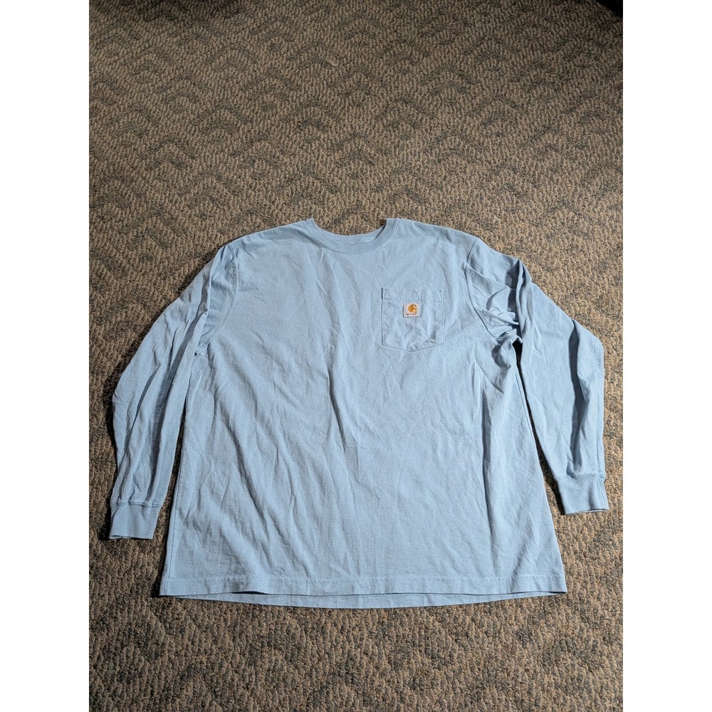 Carhartt Mens Long Sleeve Pocket Graphic T-Shirt Light Blue XL Relaxed Fit